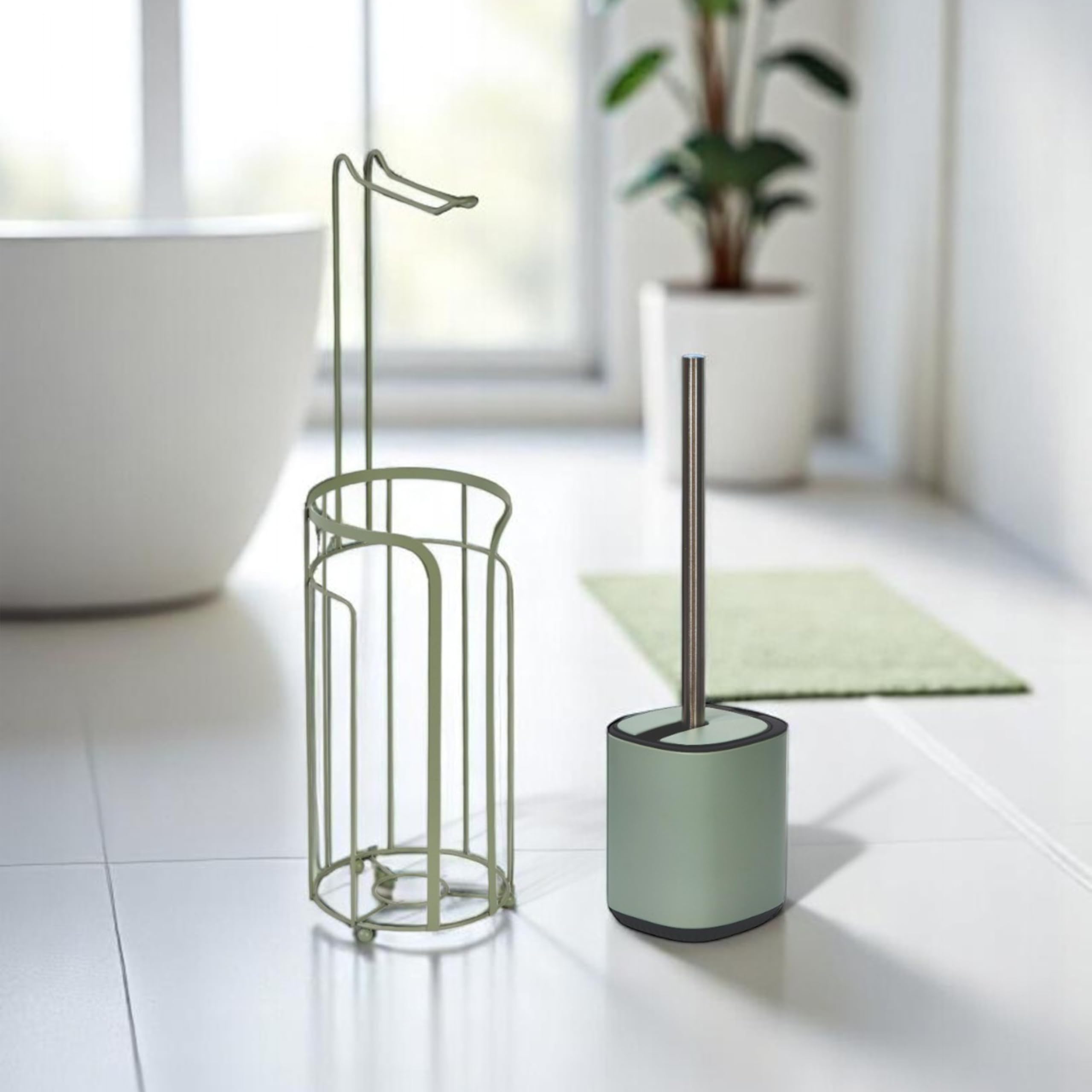 Showerdrape Sage Green Bathroom Accessory Set Toilet Roll Holder And Toilet Brush