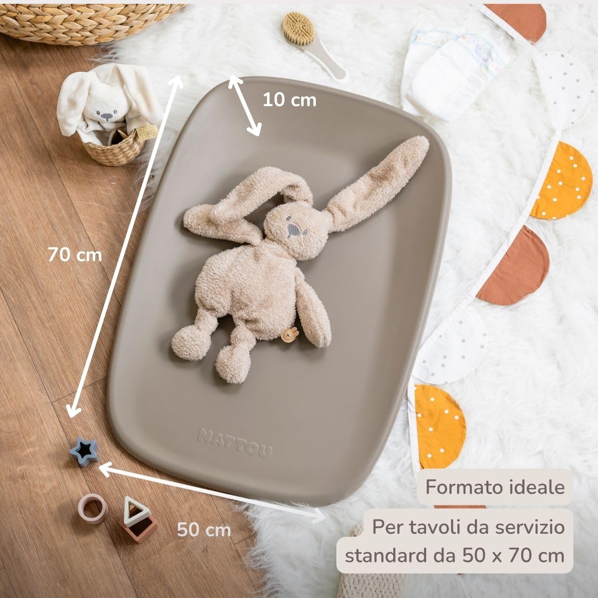 Nattou Cambiador de suave espuma de PU, lavable, 50 x 70 cm, Softy, Taupe