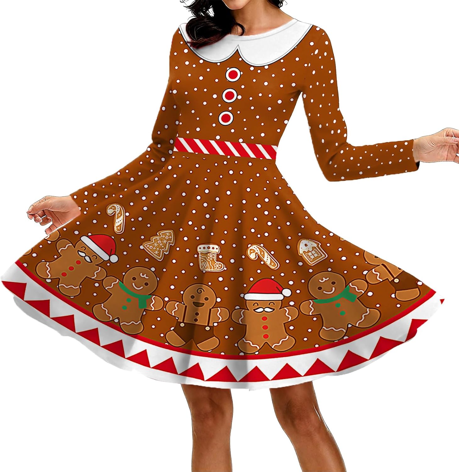 PECHAR Christmas Dresses for Women Casual Swing Christmas Dress Xmas Print Holiday Long Sleeve Dress