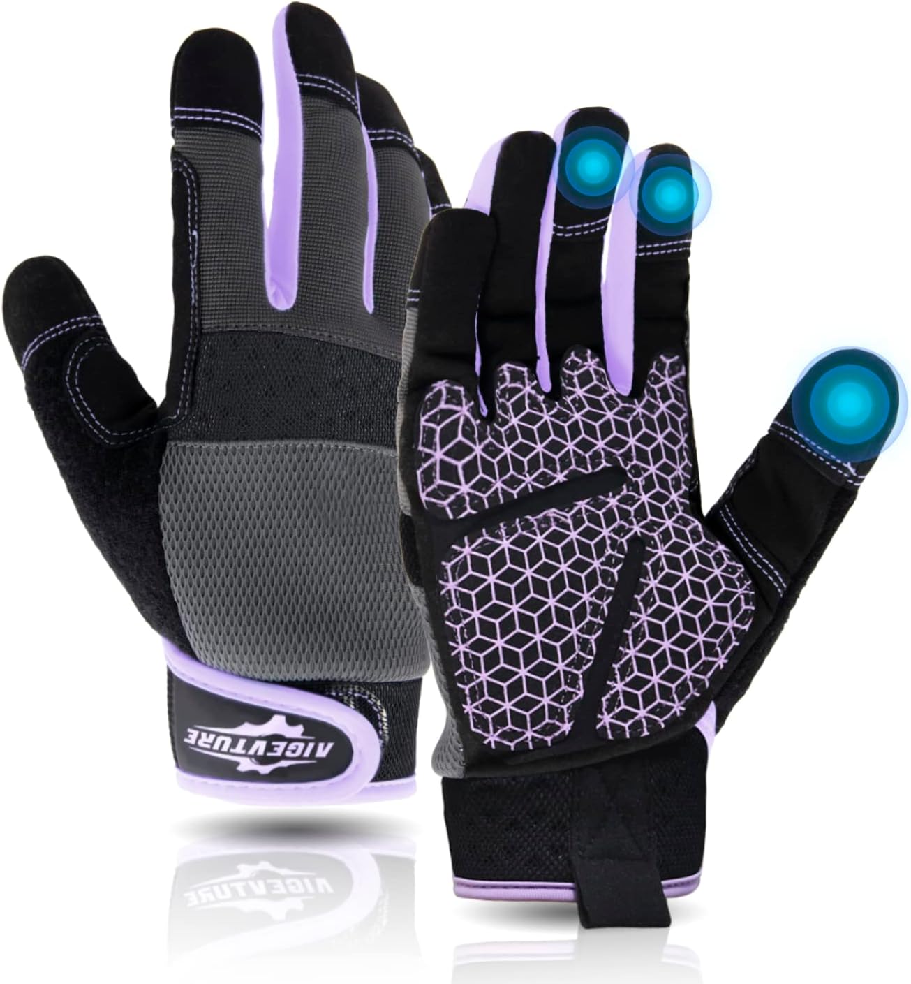 AIGEVTURE Grip Utility Mechanic Work Gloves for Men & Women, Non-Slip Silicone Box Handling Gloves Touch Screen, Durable, Breathable (Large, Blue-Grip)