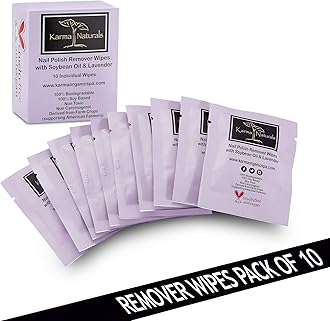 Natural Nail Polish Remover Wipes with Soybean and Lavender Oil, 100% Soy Based, Non-Toxic, Vegan, Cruelty-Free – Pack of 10
