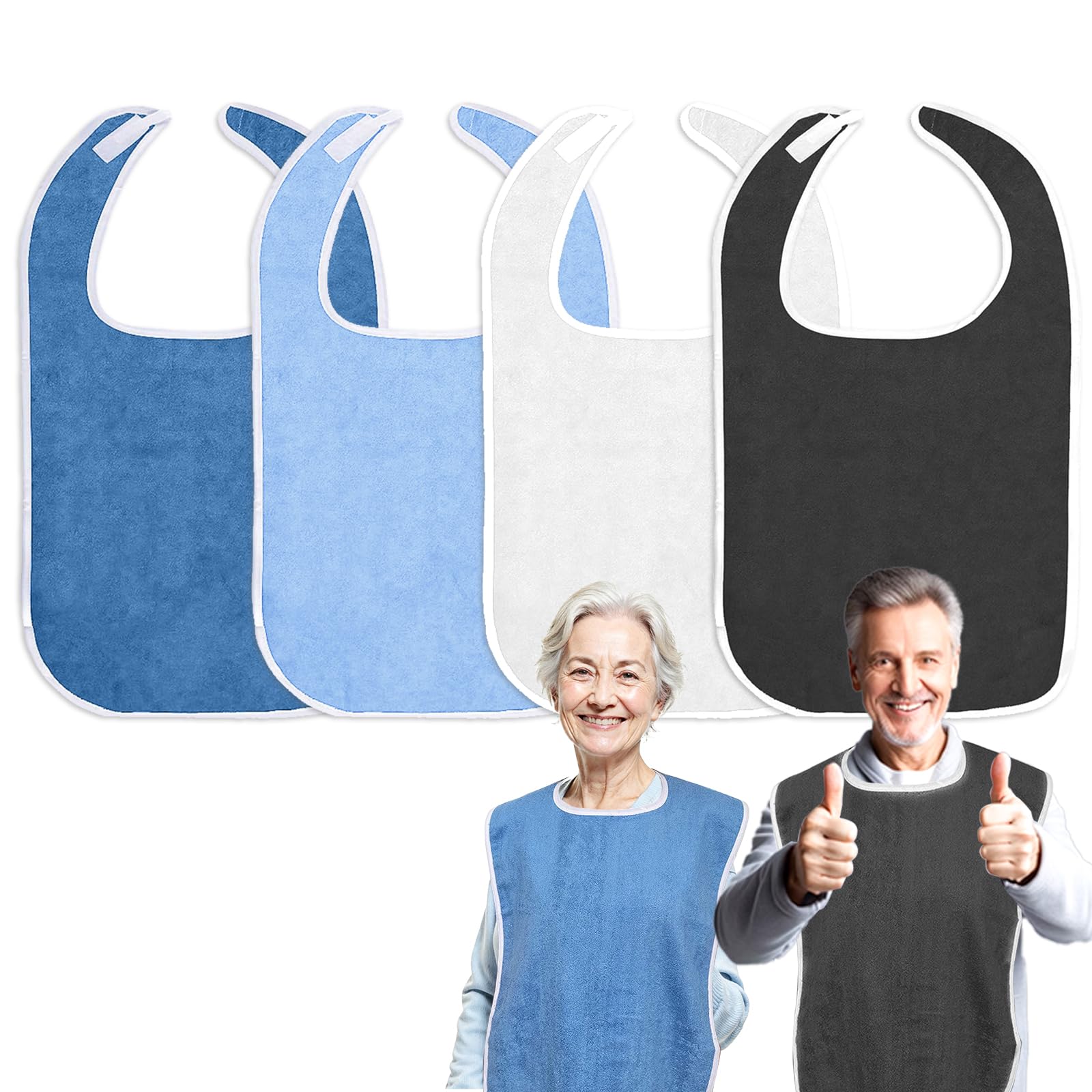 MCTNCT 4 Pezzi Bavaglino Adulti,Bavagli da Adulto Con Strappo,Bavaglini Per Anziani Lavabile e Riutilizzabile,bavaglini adulti anziani,Per Disabile e Pazienti,75 cm X 45 cm