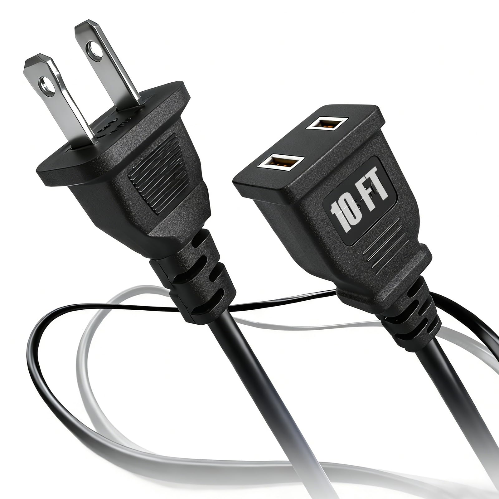 Photo 1 of [TaidaLink] 10ft Black Extension Cord 125V 10A 1250W Slim Design, 2-Prong Polarized Plug for Humidifier, Holiday Lights, Lamps, Security Cameras, ppliance Indoor Outdoor Use (1 Pack)