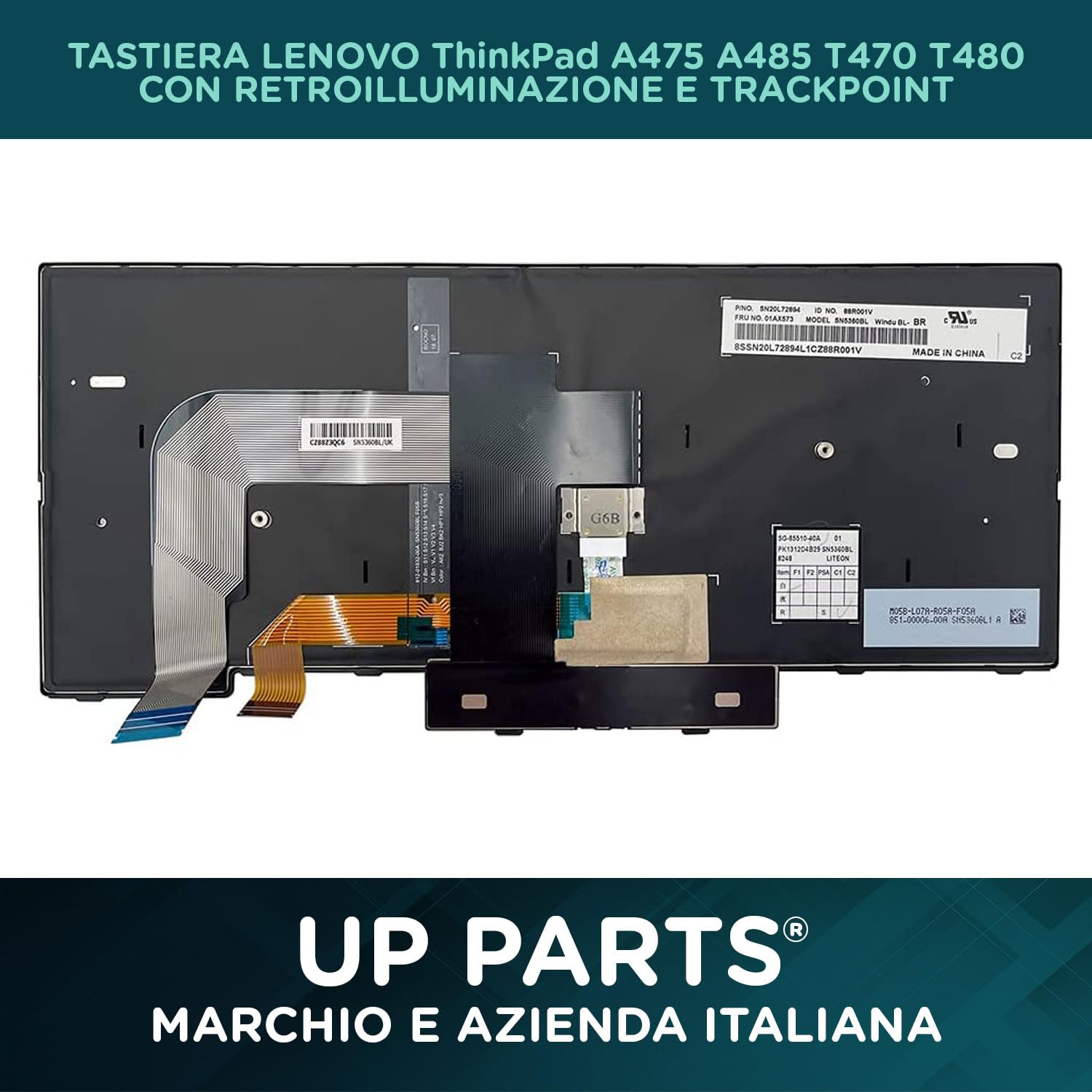 Tastiera per Lenovo ThinkPad T480, A485, T470, A475 - Layout Italiano Retroilluminata con Trackpoint