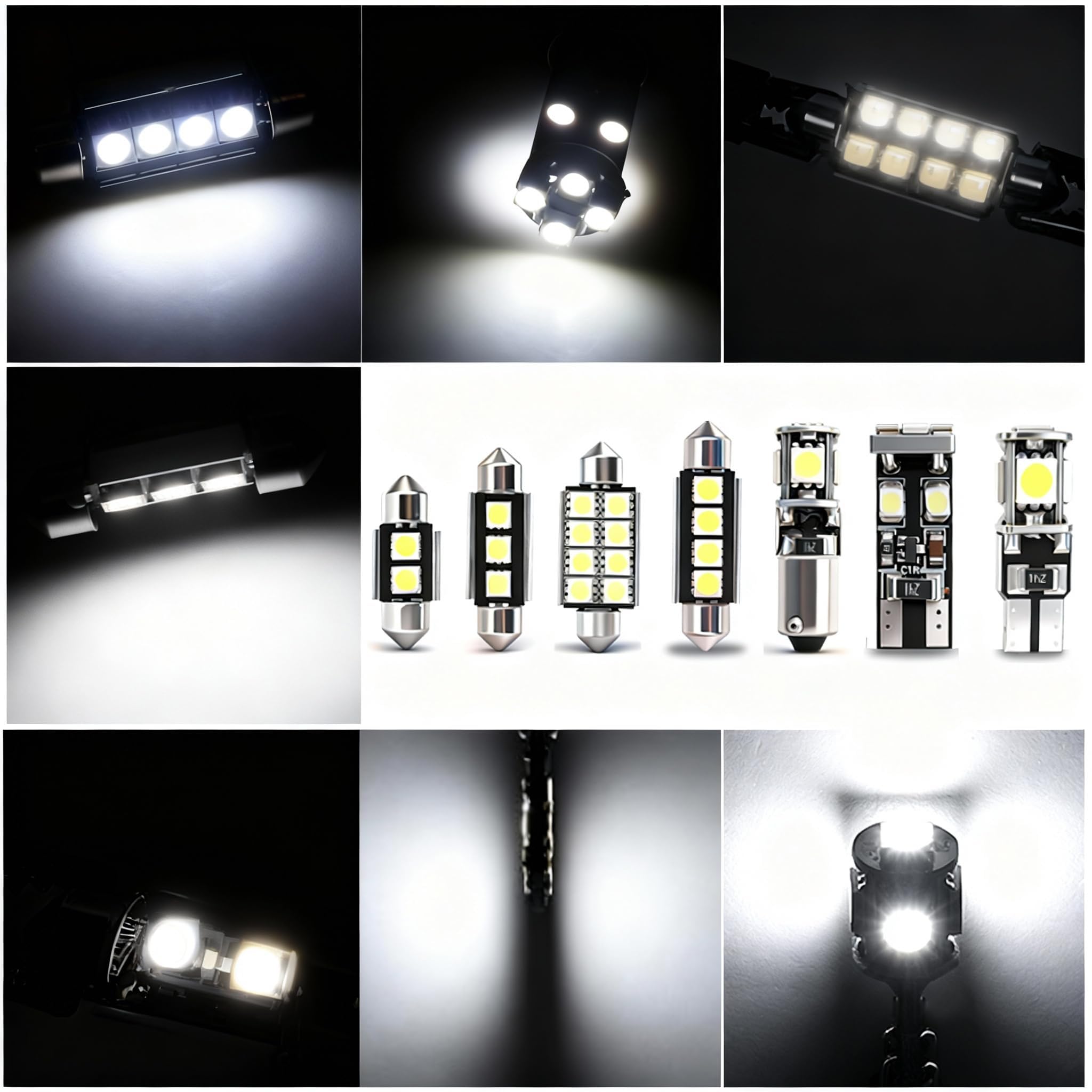 HOMTRAK Kit 23 Bombillas luces LED Interior Coche 6000K Blanco Xenón, Sin Errores, C5W Festoon 31/36mm + T10 W5W 168 194 2825, para Domo Mapa Puertas Maletero Matrícula luces interiores para coche — view 6
