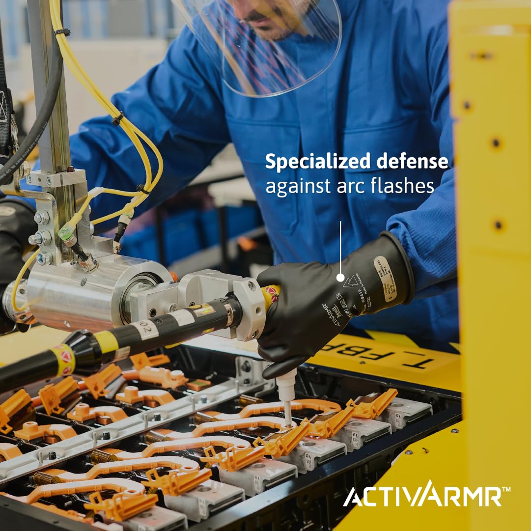 Ansell ActivArmr E013B,Rękawice elektryczne klasa 00 (500V),Izolowane rękawice robocze,Ochronne rękawice gumowe,Izolowane rękawice elektryczne,Damskie I Męskie,Czarne, rozmiar L (1 para)
