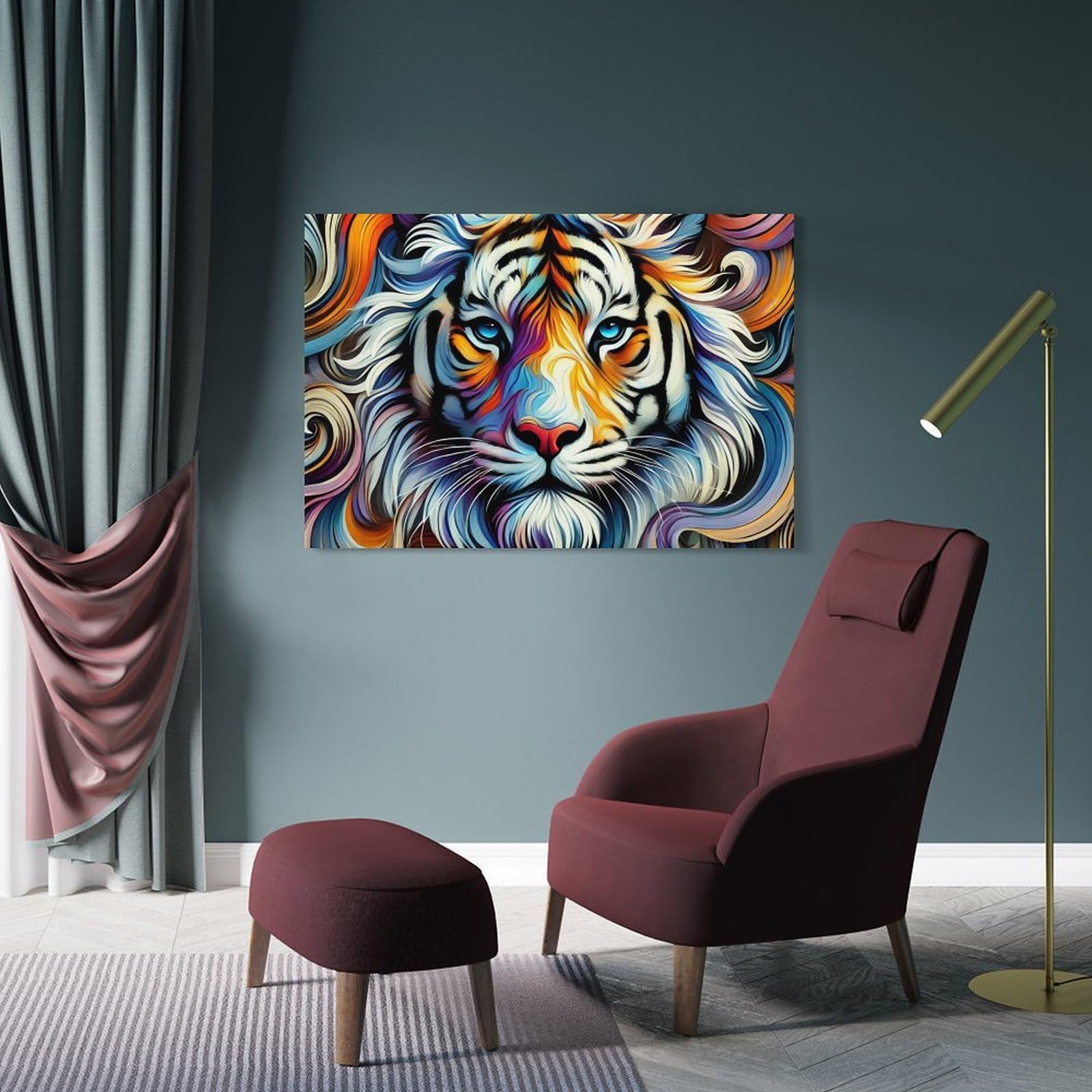 Junmoney Abstract Tiger Portrait Hanging Wall Art, 08x12inch(20x30cm), for Lounge, Bedroom Or Personal Spaces, Gift Idea for Housewarming And Birthdays