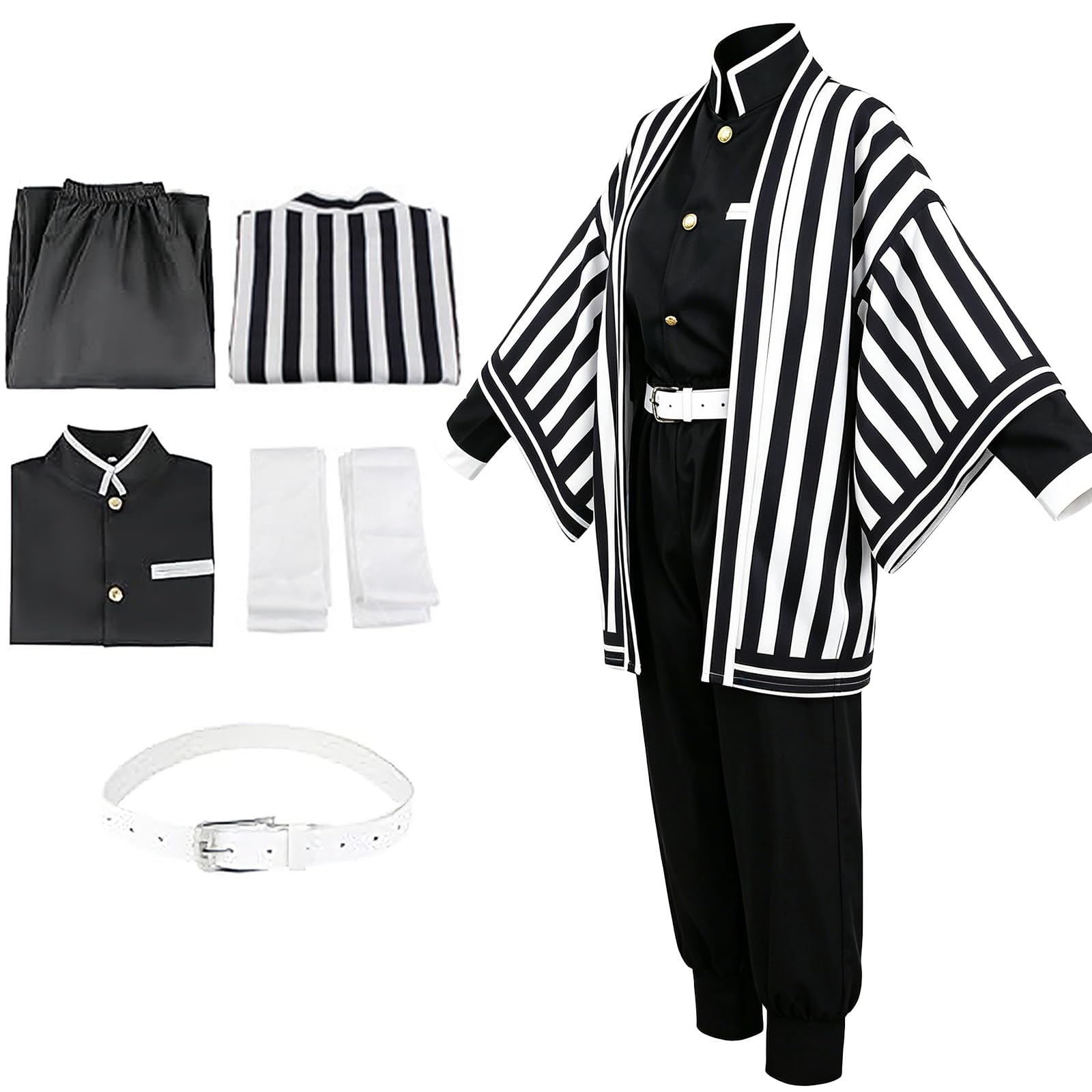 BUERPINKING Anime Cosplay, Kimono Carnival Performance Outfits, Cosplay Costume, Anime Costume for Women, Men, Girls and Coat (Black and White Stripes, S)