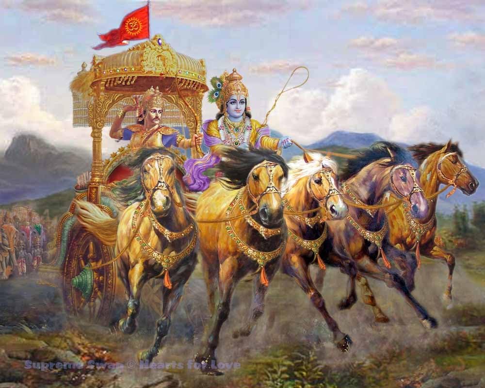 Supreme Swan Krishna and Arjuna Art Print - Available in Several Sizes
