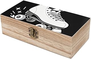 Rectangle Wooden Storage Box, This Is How I Roll Roller Skates White Lightweight Keepsakes Organizer with Hinged Lid for Daily Use