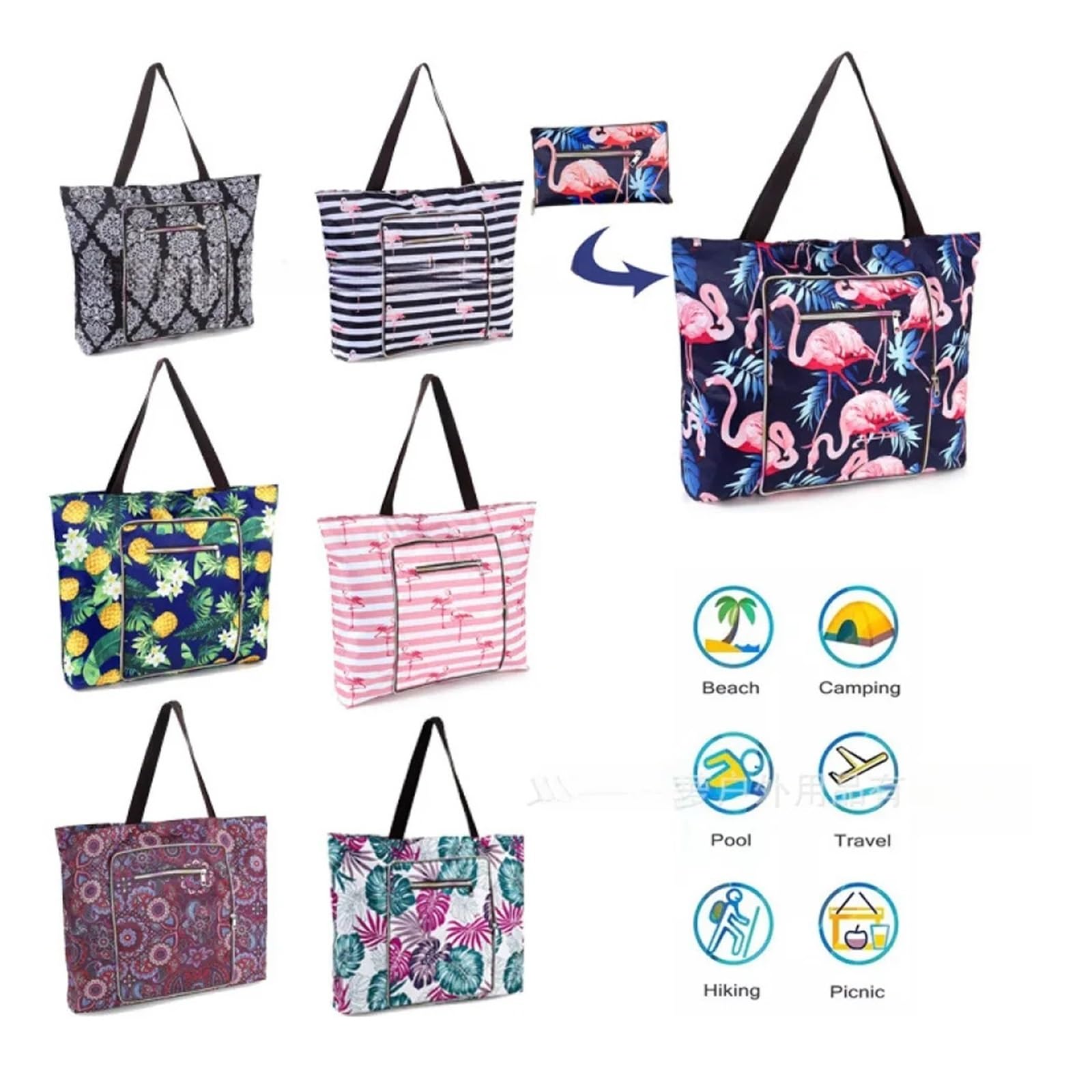 Bolsa De Playa Impresa Plegable Gran Capacidad