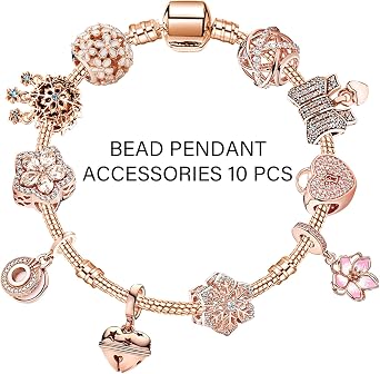 10 Pack Spacer Beads Charms for Bracelet Making, Polished Charms for Bracelet Charm, Pendants Beads for Jewelry Making, Pink Cherry Blossom Flower Charm, DIY Jewellery Making Gift for Family Mo