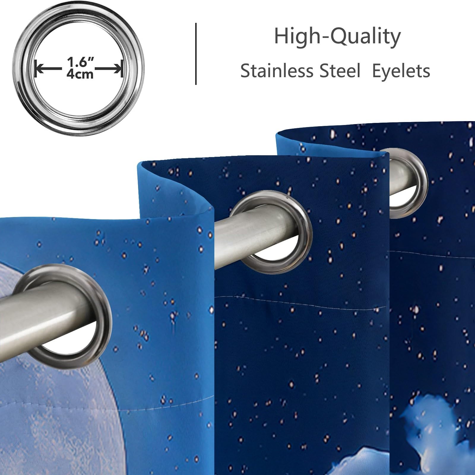 Cortina opaca para dormitorio, cortinas opacas con ojales, misteriosas cortinas de mar, luna, cielo estrellado, para salón, habitación infantil, puerta de balcón, protección UV, cortina térmica, 245 x