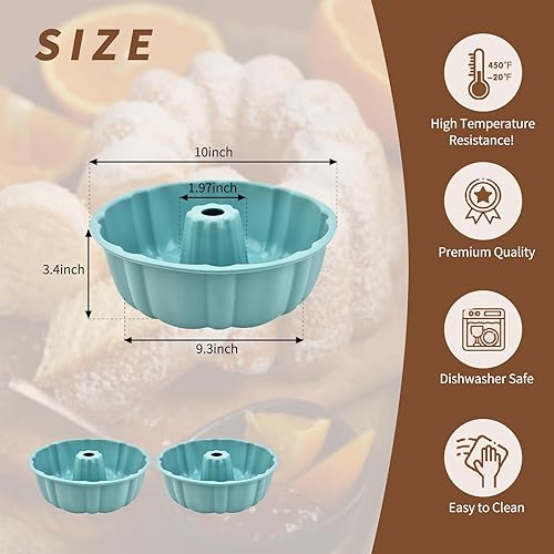 Miniatura 2 de Paquete de 2 moldes de silicona antiadherentes, 10 pulgadas, moldes de silicona para pastel, molde para hornear gelatina, gelatina, pastel, brownie