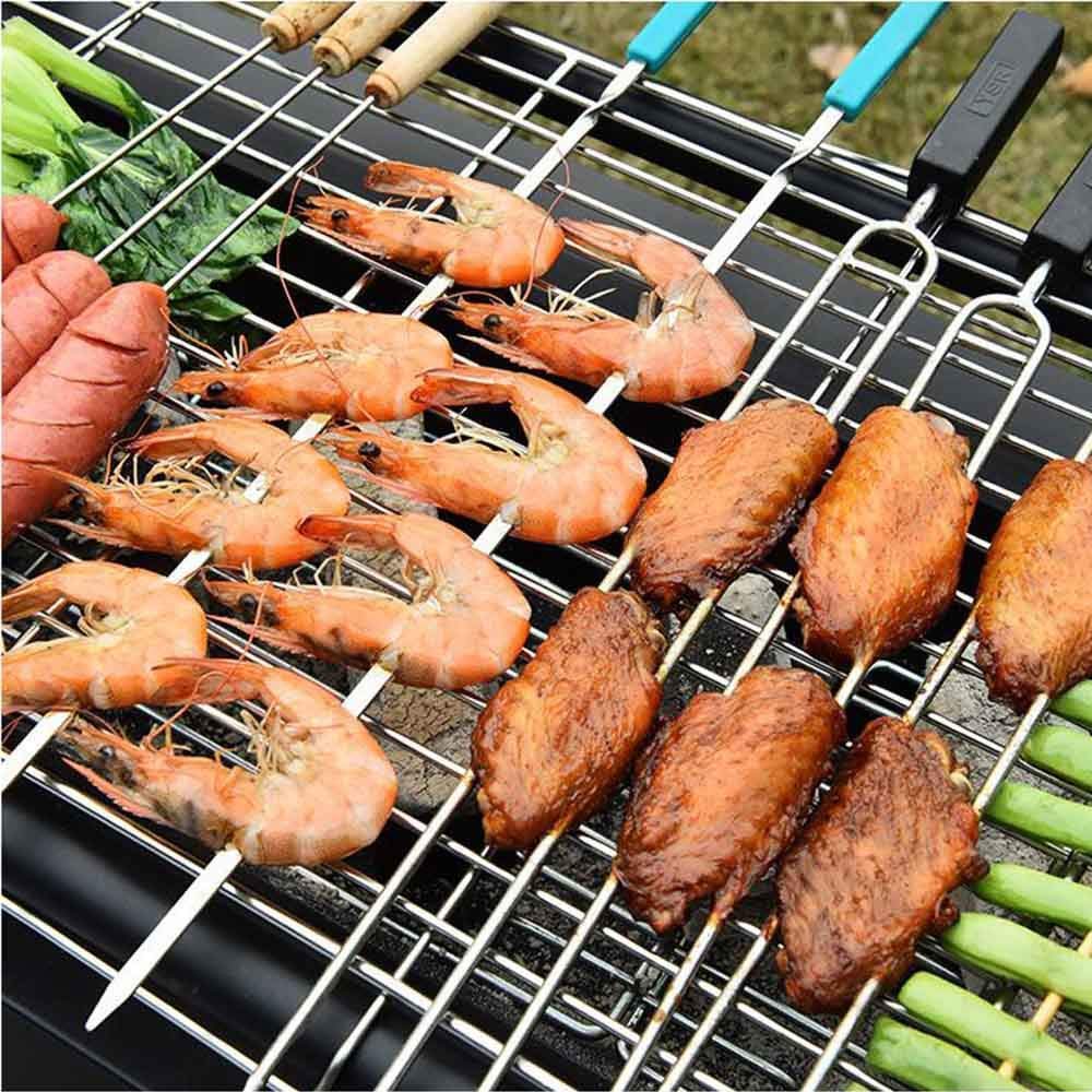Supporto per barbecue, Griglia for barbecue a carbone for portatile in acciaio inossidabile, spiedini for esterno for 5-7 persone Campeggio da giardino for picnic