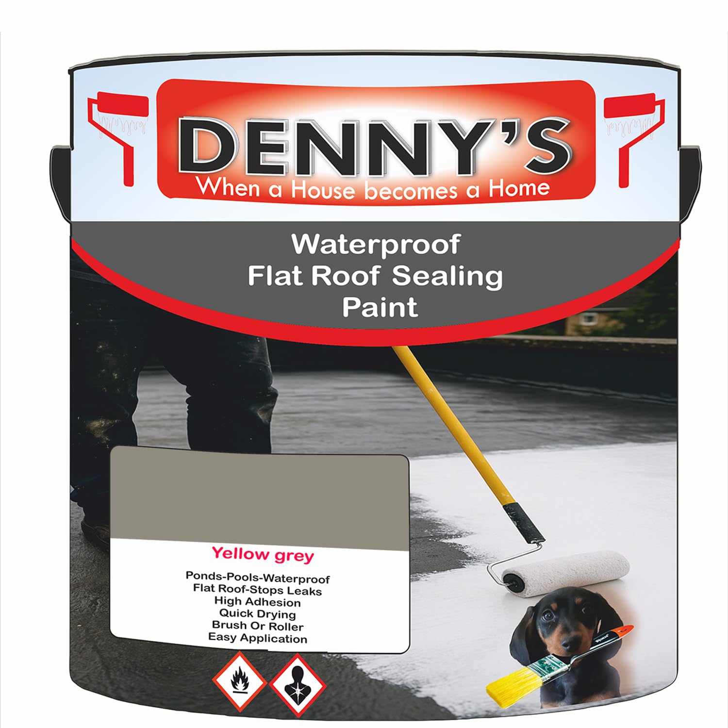 SCOOBYS PAINTS BACK IN THE MIX Chlorinated Rubber Flat Roof Paint – Waterproof Roof Sealer & Leak Repair Coating, Quick Drying, High Adhesion (Yellow grey, 2.5 Litre Tin)