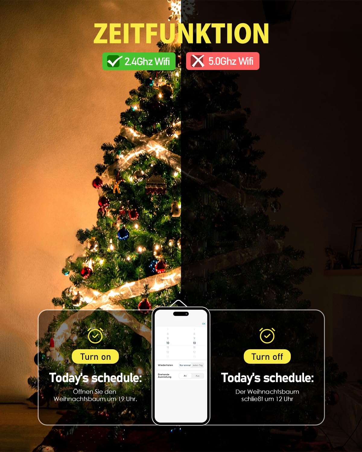 GreenSun Alexa Steckdose für den Außenbereich – WLAN-Steckdose CozyLife App, Messung des Verbrauchs, IP44, Gelb, 2,4 G