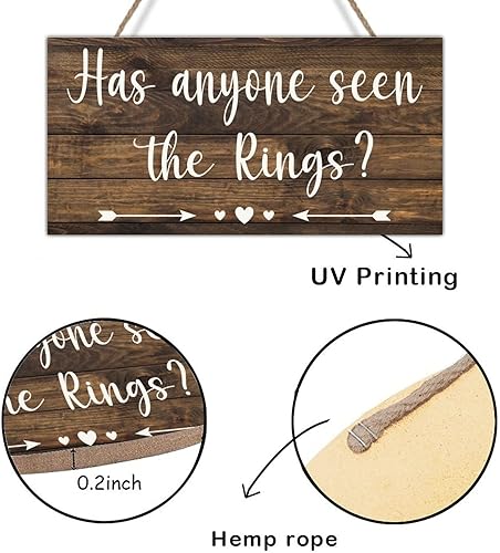 Miniatura 6 de Letrero de boda rústico con texto en inglés Has Anyone Seen The Rings (Has Anyone Seen The Rings) para boda, letrero de boda, letrero de boda,