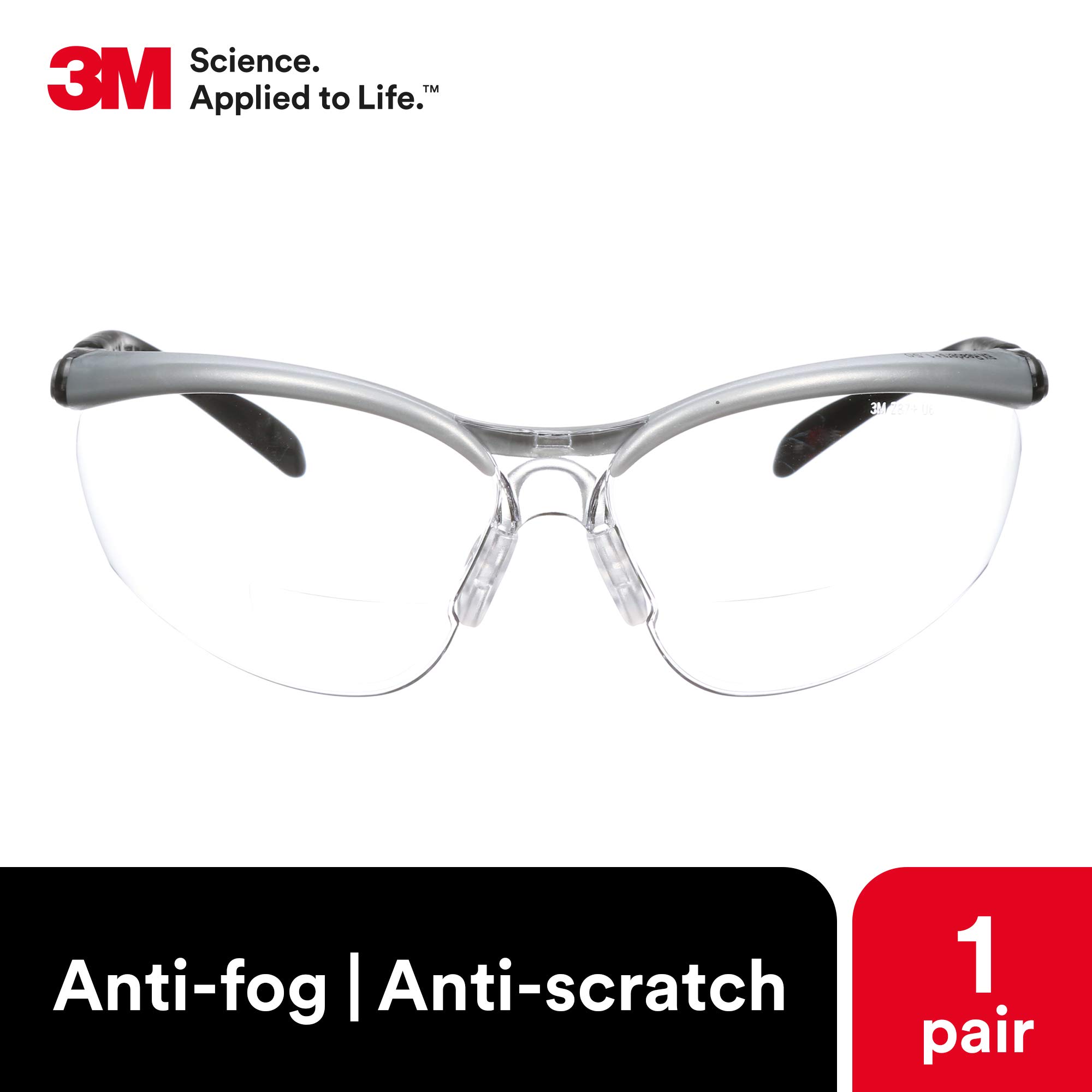 3M BX Reader okulary ochronne, 11374-00000-20 przezroczystych soczewek, srebrna ramka, +1,5 dioptrii (1 opakowanie)