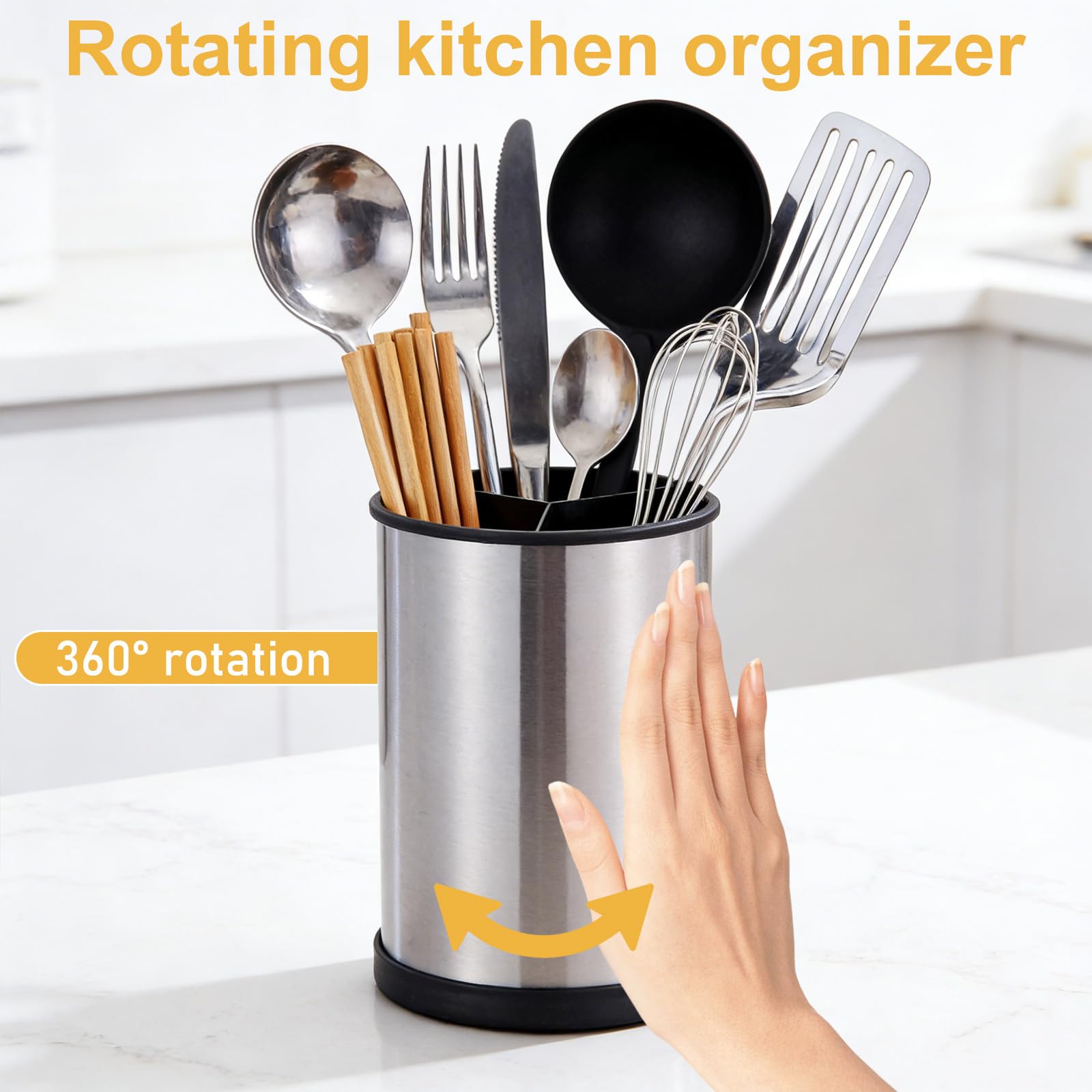 Küchenutensilienhalter: 360° Drehbar Utensilienhalter Küche aus Edelstahl, Küchen Utensilien Organizer mit Ablaufboden, Behälter Für Arbeitsplatte, 12.5×17cm