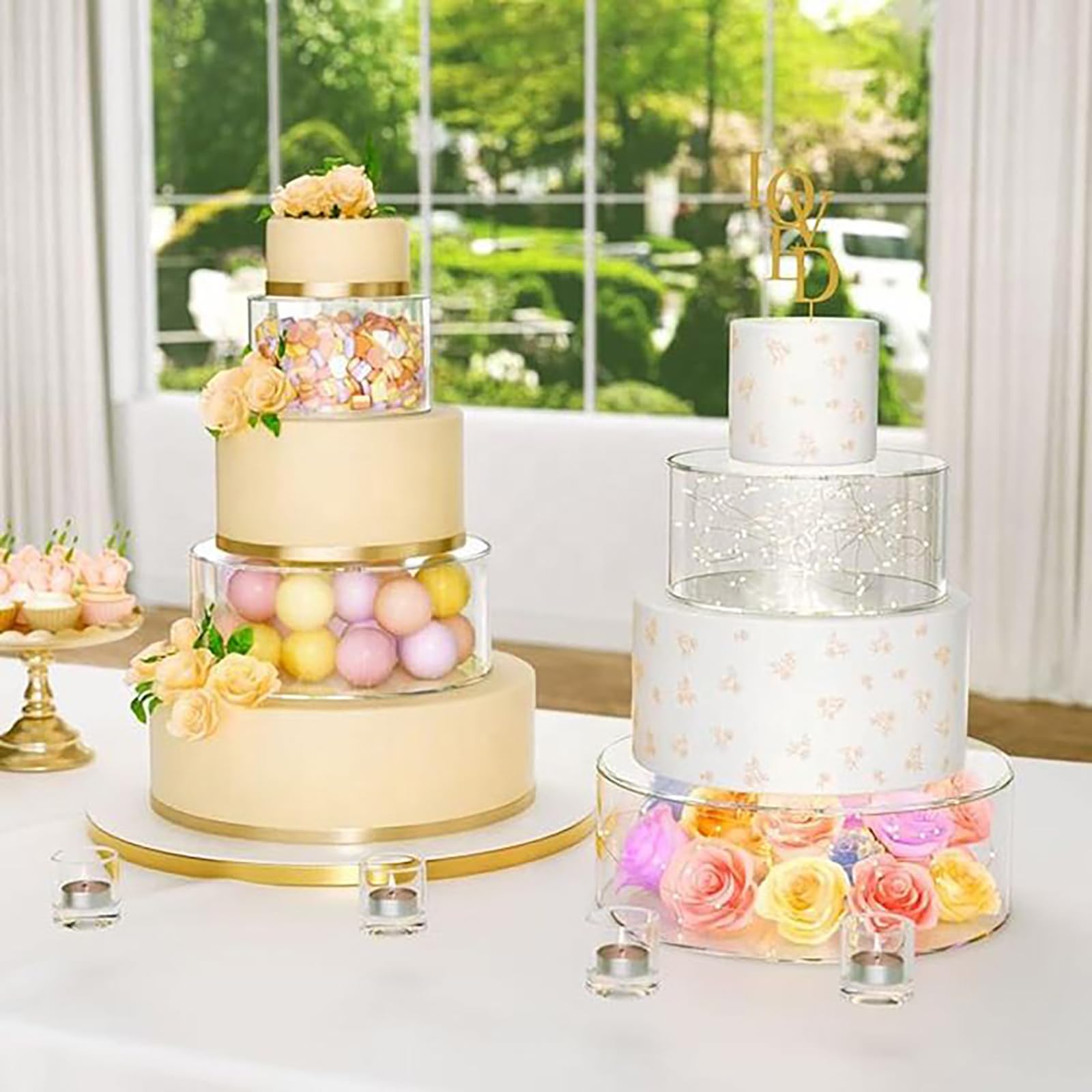 NEWFUN Presentoir Gateau,Présentoir à Gâteaux Transparent en Acrylique Remplissable, Pièce Maîtresse pour Les Fêtes d'anniversaire, 2 Présentoirs à Gâteaux Transparents Remplissables