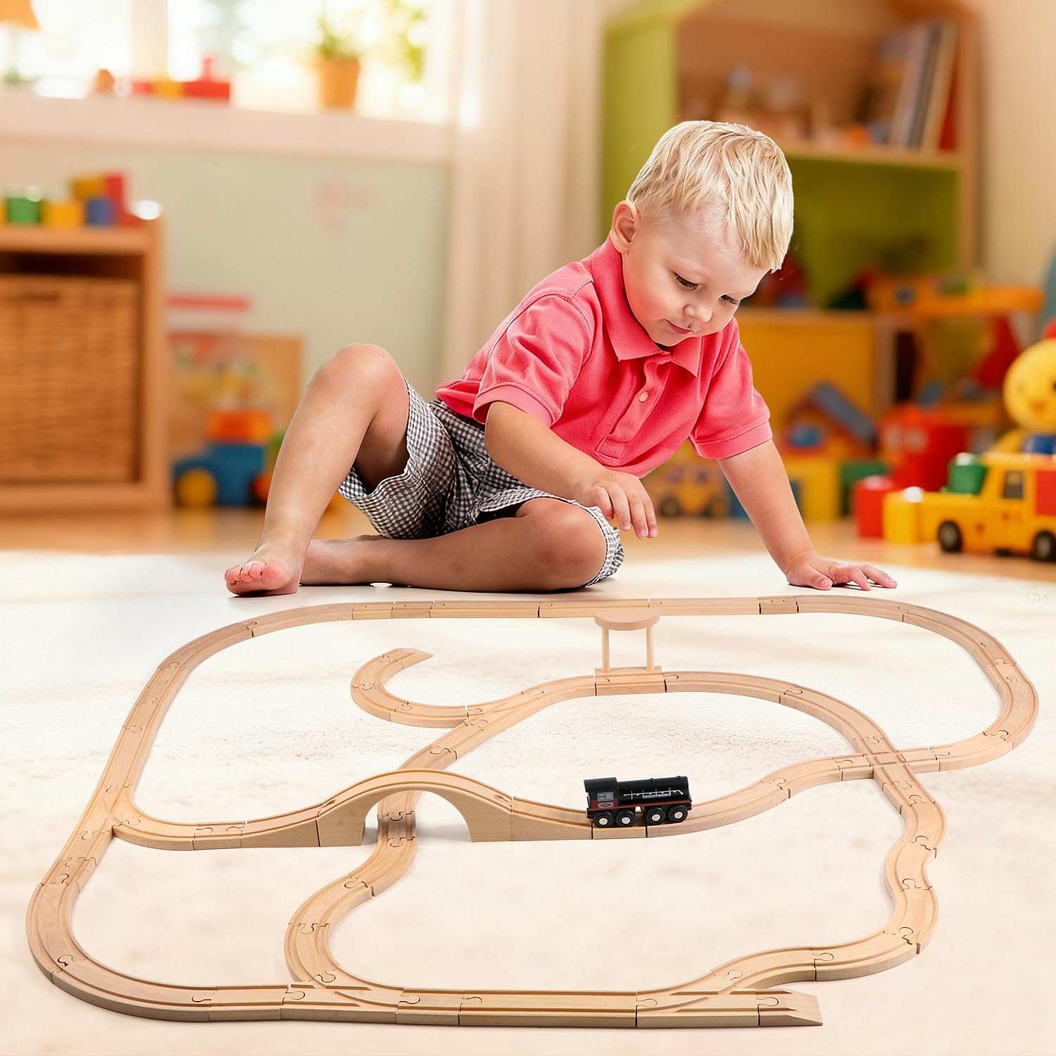 Paquete de expansión de pista de tren de madera, accesorios ferroviarios, juguetes para niños y niñas