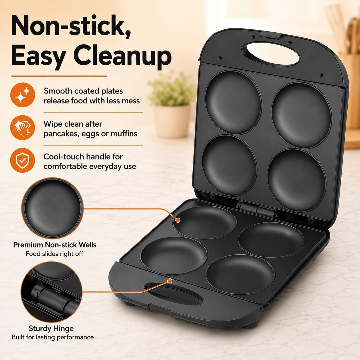 Mini Machine à crêpes électrique, Assiettes antiadhésives 1400W, Fait 4 crêpes, flapjacks, Muffins, œufs frits, Hamburgers et omelettes