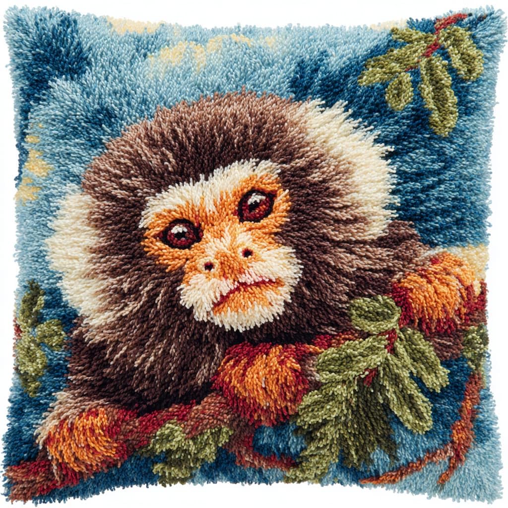 Taxpy Latch Hook Kits, Animals Monkey DIY Pillowcase Hook and Latch Kit, Needlework Cushion Cover Hand Craft Crochet Sofa Decoration 43x43cm