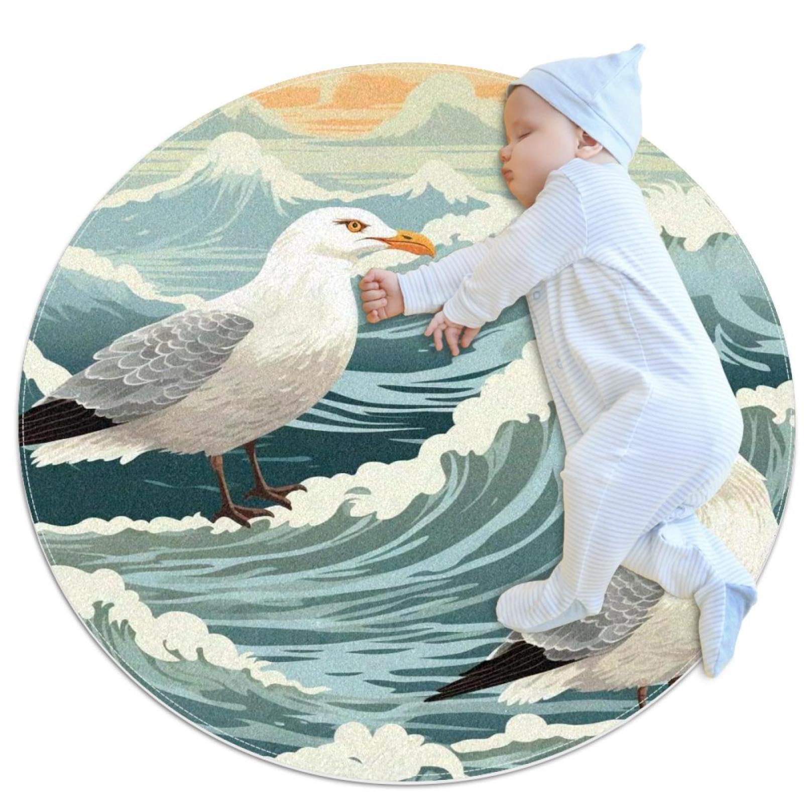 Tapis de salle de bain antidérapant rond de 1m motif mouette