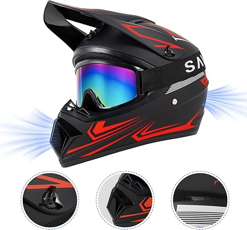 Miniatura 2 de Casco de motocross para niños y jóvenes (gafas, guantes, máscara facial) juego de 4 piezas, aprobado por DOT, cascos de motocicleta de cara completa