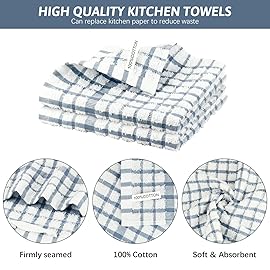 Nialnant 8PCS Dish Cloths,100% Cotton Soft Absorbent Cleaning Rags,Quick Drying Dish Towels for Kitchen,Washing Dishes-Blue Plaid+Yellow Plaid,12x12in