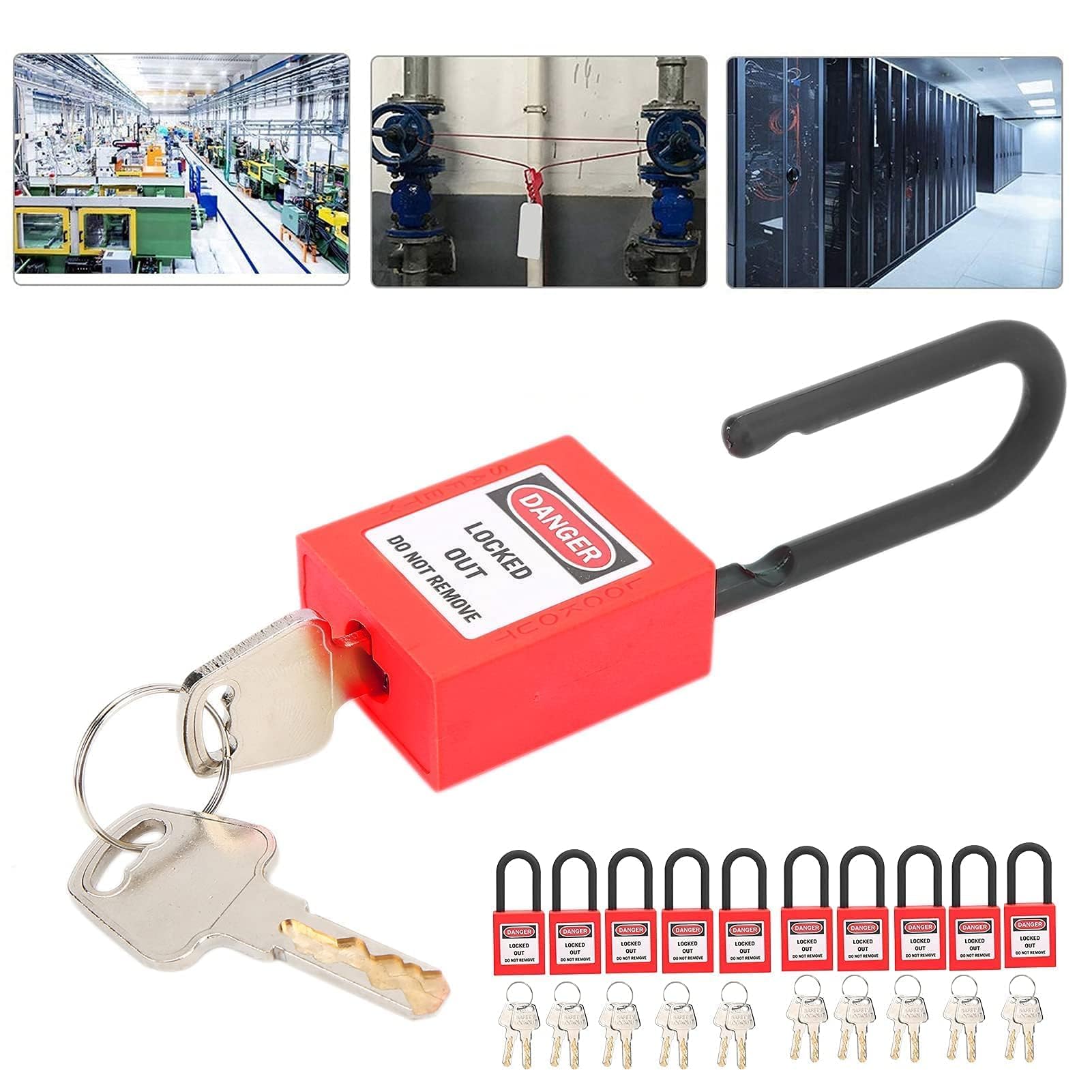 Lockout Lock 38mm, 10 Set Lockout Tagout Lucchetto Strumento di Sicurezza Lucchetti di Sicurezza Elettrica per Fabbriche (Rosso)
