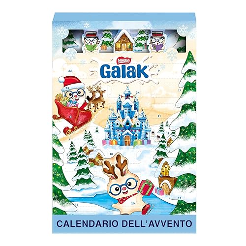 GALAK Calendario Avvento 2025 Personaggi di Cioccolato Bianco ripieno con Cereali 196,8g