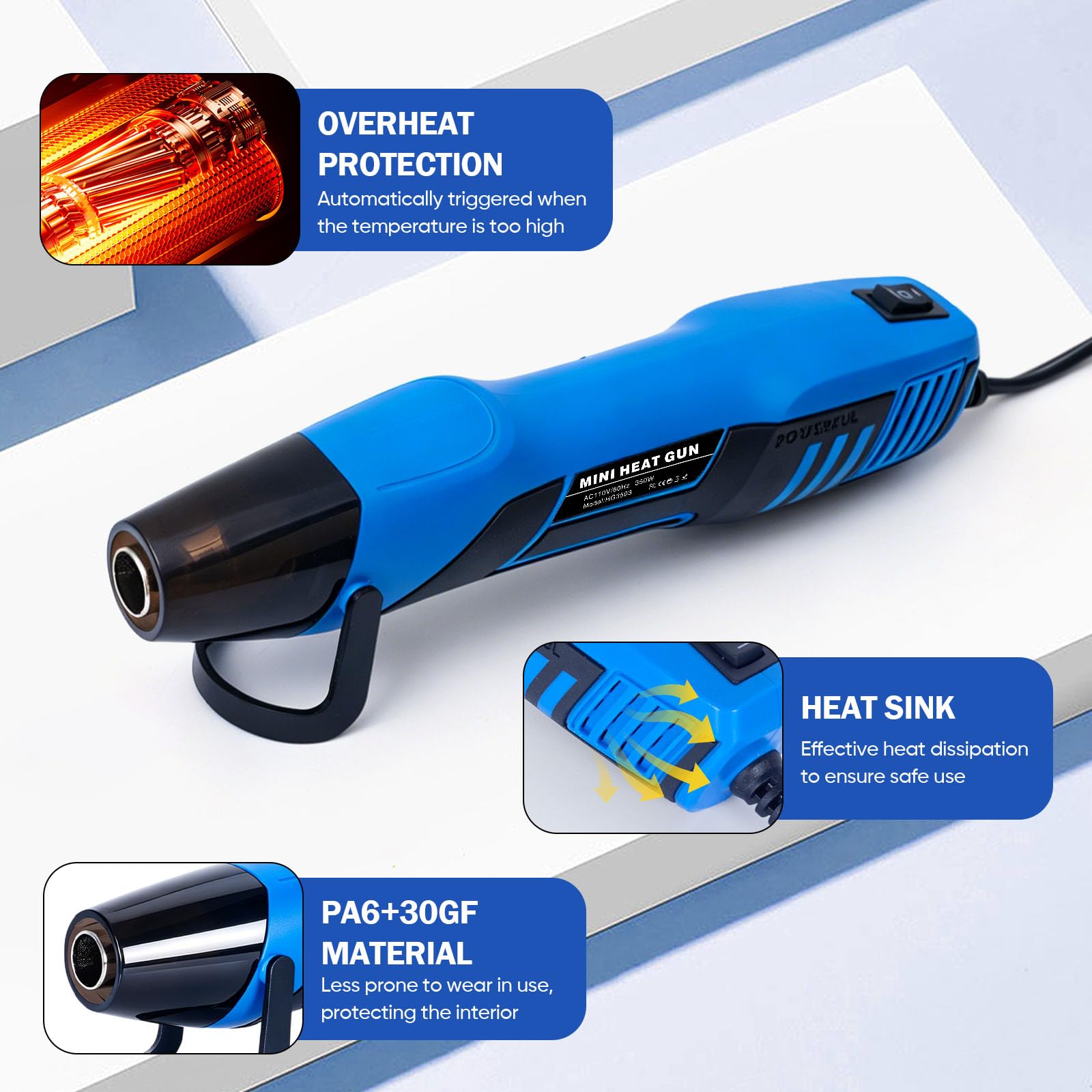 Mini kit de pistola de calor con 300 conectores de alambre termorretráctiles, conectores de alambre termorretráctiles impermeables, funda termorretráctil de 26-10 AWG para automoción, marina
