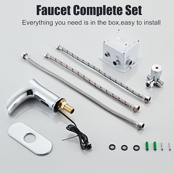 Touchless Bathroom Automatic Sink Faucets Waterfall Sensor Motion | Brass,Hole Deck Plate,Battery Operated,Hands Free,Commercial,Auto,Temperature Control,Basin,Bath,Vantiy,Rv,Restroom,Chrome