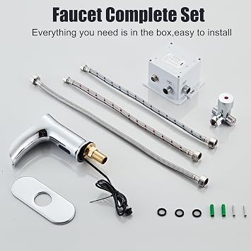 Touchless Bathroom Automatic Sink Faucets Waterfall Sensor Motion | Brass,Hole Deck Plate,Battery Operated,Hands Free,Commercial,Auto,Temperature Control,Basin,Bath,Vantiy,Rv,Restroom,Chrome