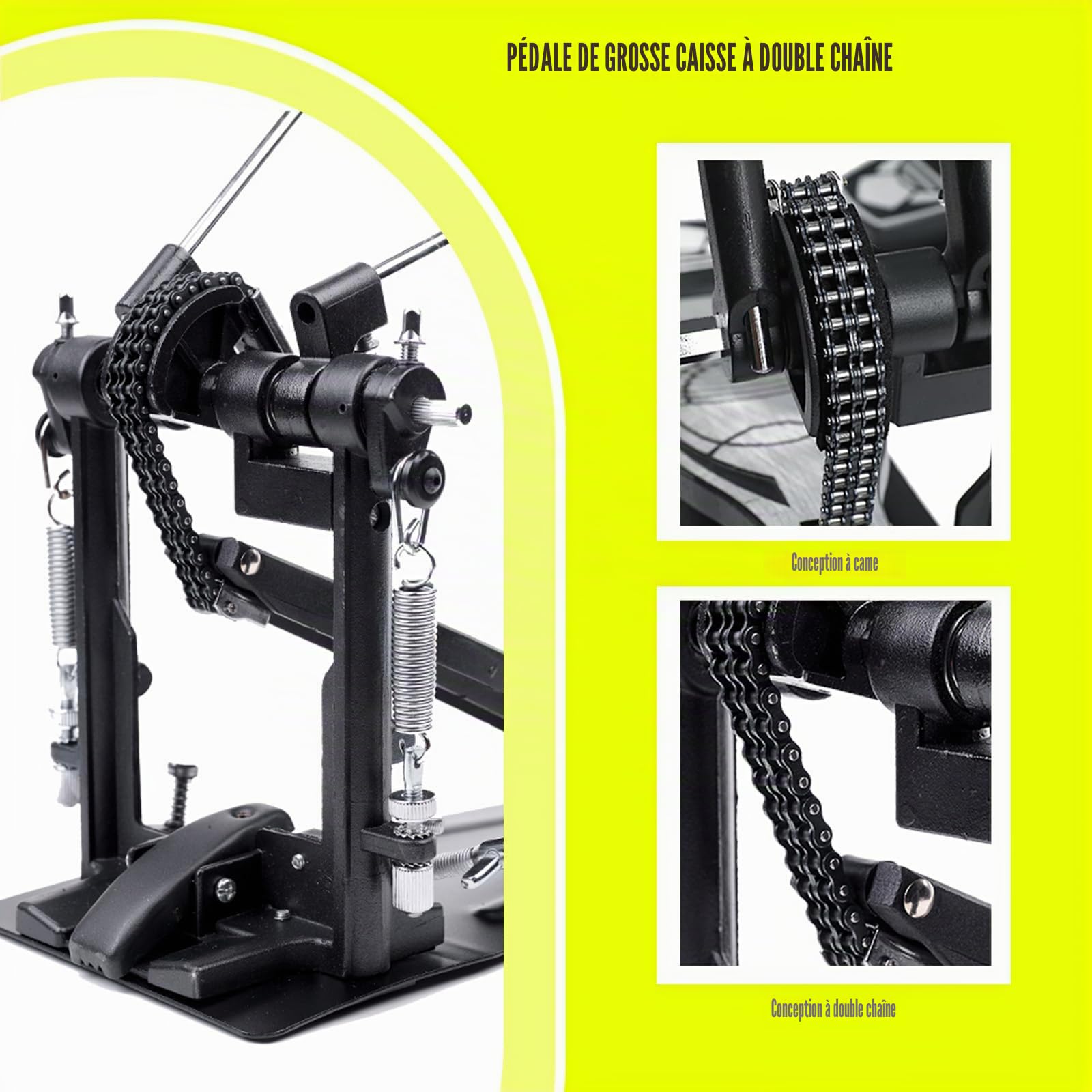Double Pédale de Grosse Caisse, Pédale de Grosse Caisse à Double Chaîne | Double Pédale de Grosse Caisse à Double Chaîne, Réponse Fluide, Base Stable, Réglages Personnalisables, V-SC-JKC10
