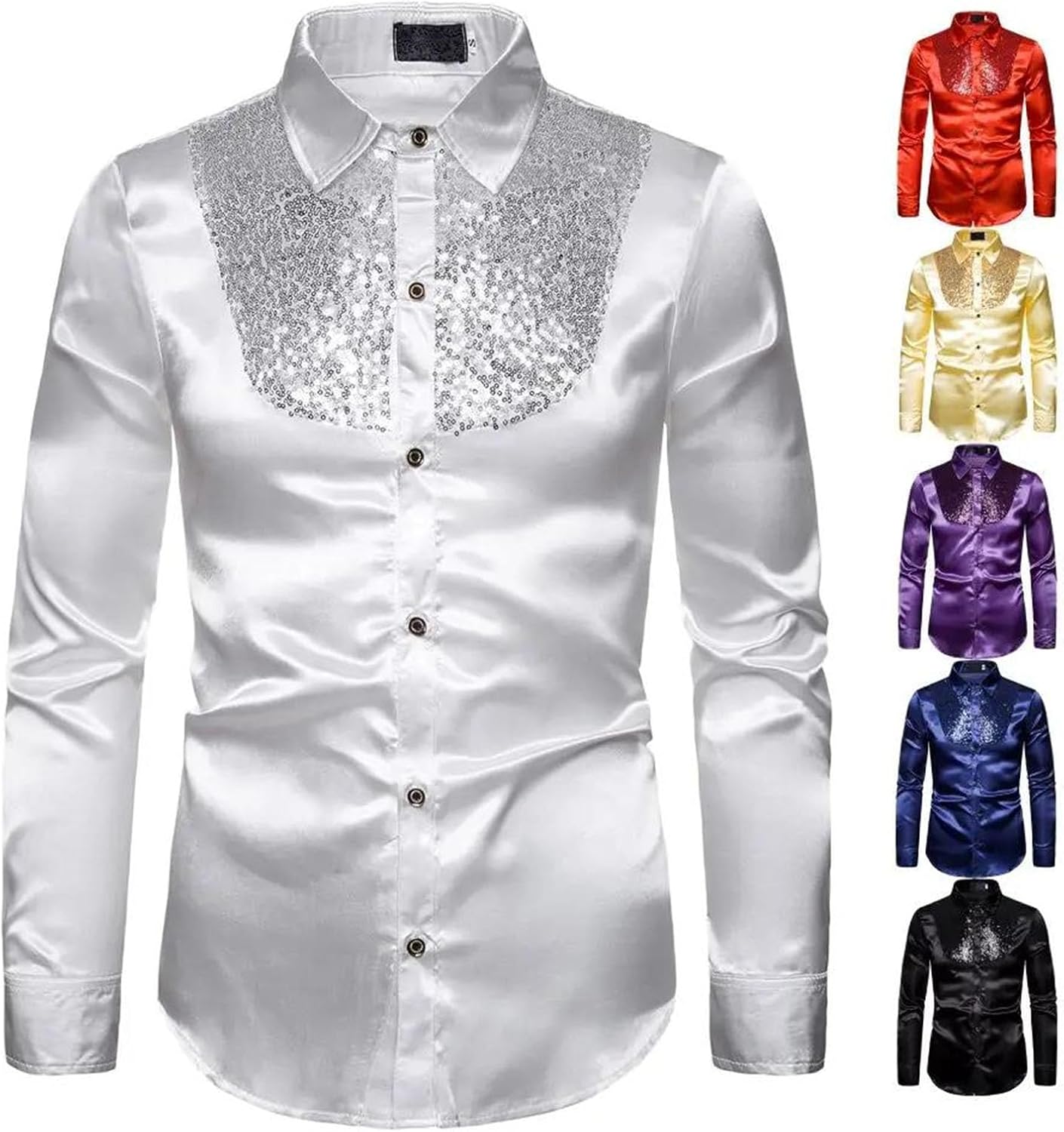Men's Sequin Glitter Long Sleeve Shirt Fashion Wedding Party Stage Performance Prom Dress Top