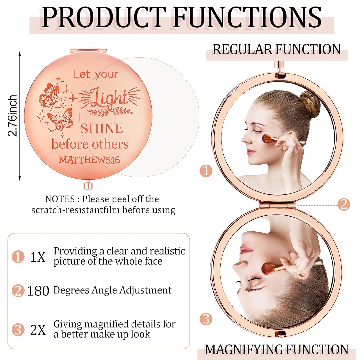 Huwena 12 Pcs Easter Christian Gifts Mirror for Women Bulk Bible Verse Makeup Compact Pocket Mirror Inspirational Christian Party Religious Gift for Coworker Teacher Employee Travel Church Scripture - Image 2