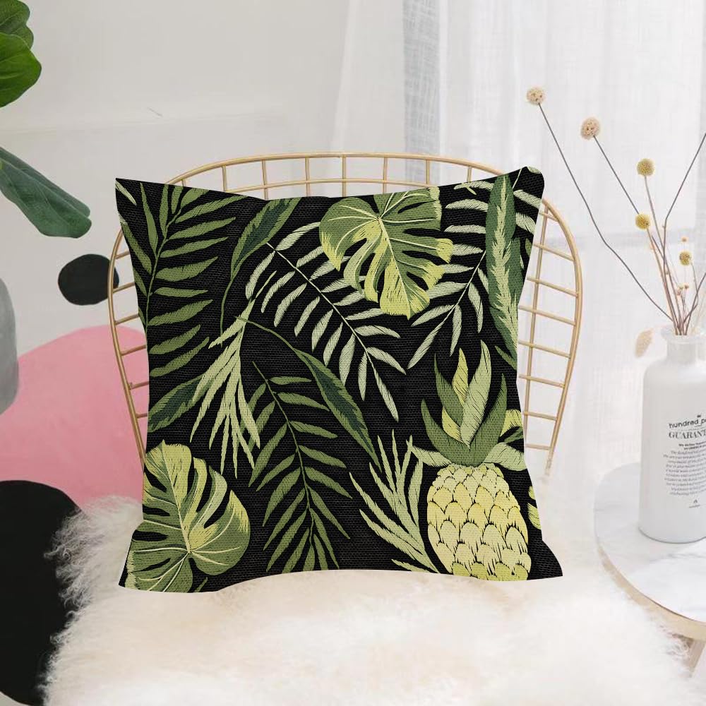 HYOSXW Cushion Cover,Throw Pillow Case Home Decorative for Living Room Bedroom Sofa Chair 16X16 Inch,Embroidered tropical elements pine leaves pattern, seamless pattern background,Pillowcase 40X40cm