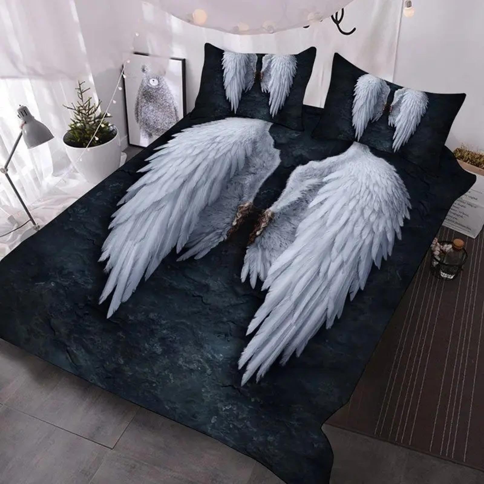 Housse de couette ailes imprimé noir et blanc au design graphique chic