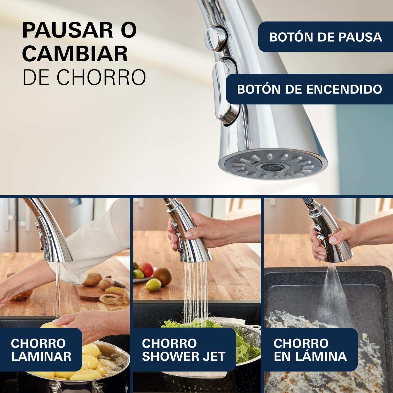 GROHE Zedra, Grifo de cocina 3 chorros (ducha extraíble, giratorio 360°, ahorro de agua con limitador de caudal variable, fácil montaje en fregadero), cromo, 32294002