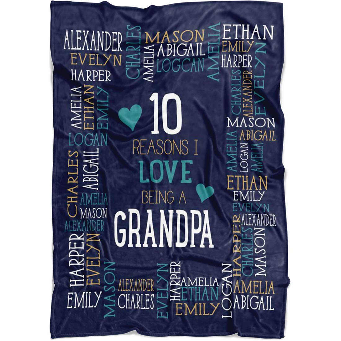 Yeh Gift Personalized Grandma Blanket Throw. Reasons I Love Being a Grandpa Grandma Papa Mommy Nana. Customized Blanket for Grandparent with All Names in for Birthday (Navy, Fleece)
