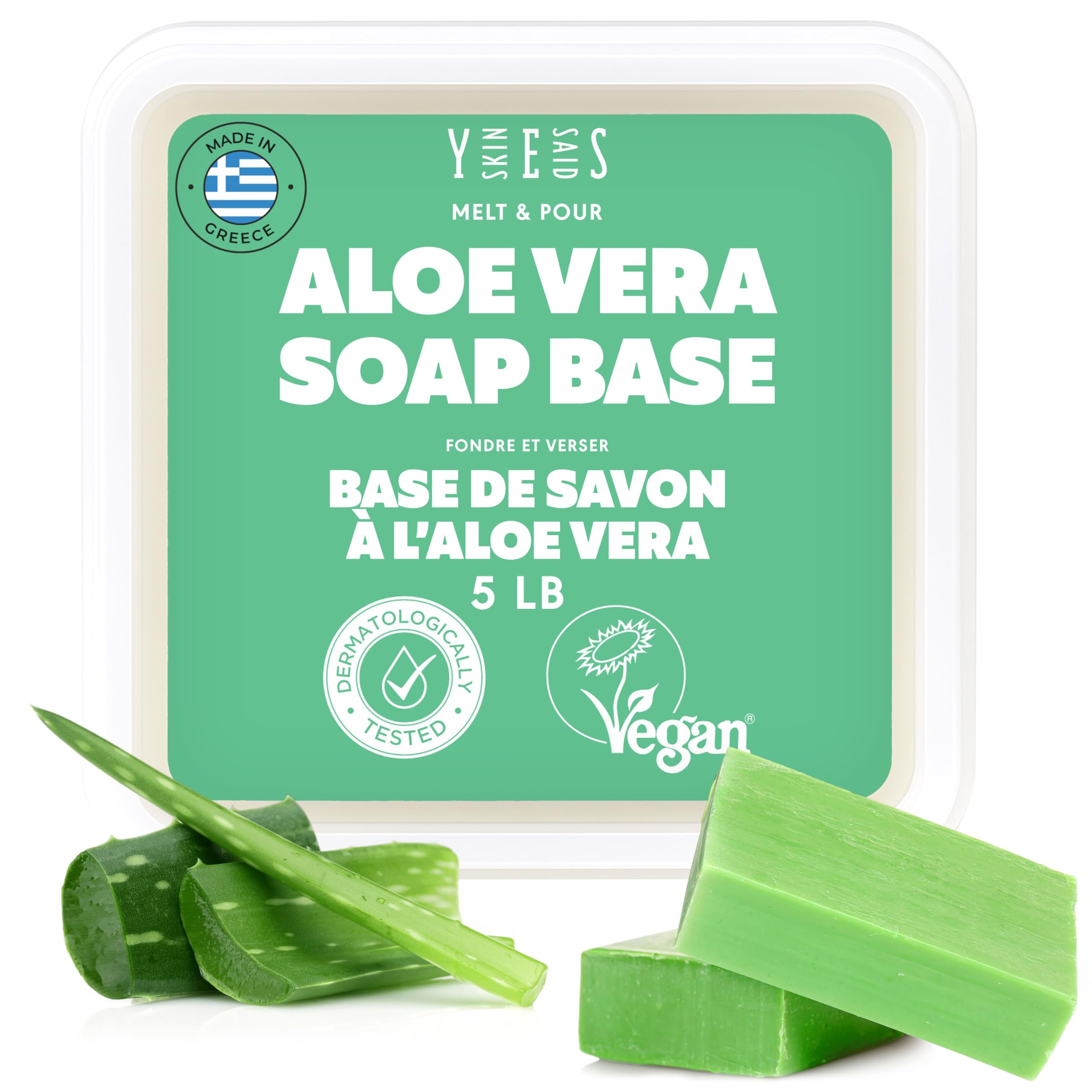 Skin Said Yes 5Lb Aloe Soap Base - Melt and Pour Soap Making Supplies - SLS/SLES Free, No Palm Oil, Natural with Organic Aloe Vera - Rich in Antioxidants, Hydrating, Perfect for Handmade Projects
