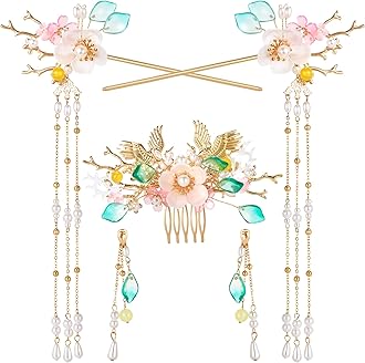 HINZIC 5PCS Goose Hairpin, Crystal Rhinestone Pearl Hair Clips Headpiece Retro Flower Chinese Hanfu Wedding Brides Hair Accessories Jewelry for Women Girls Updo Long Hair