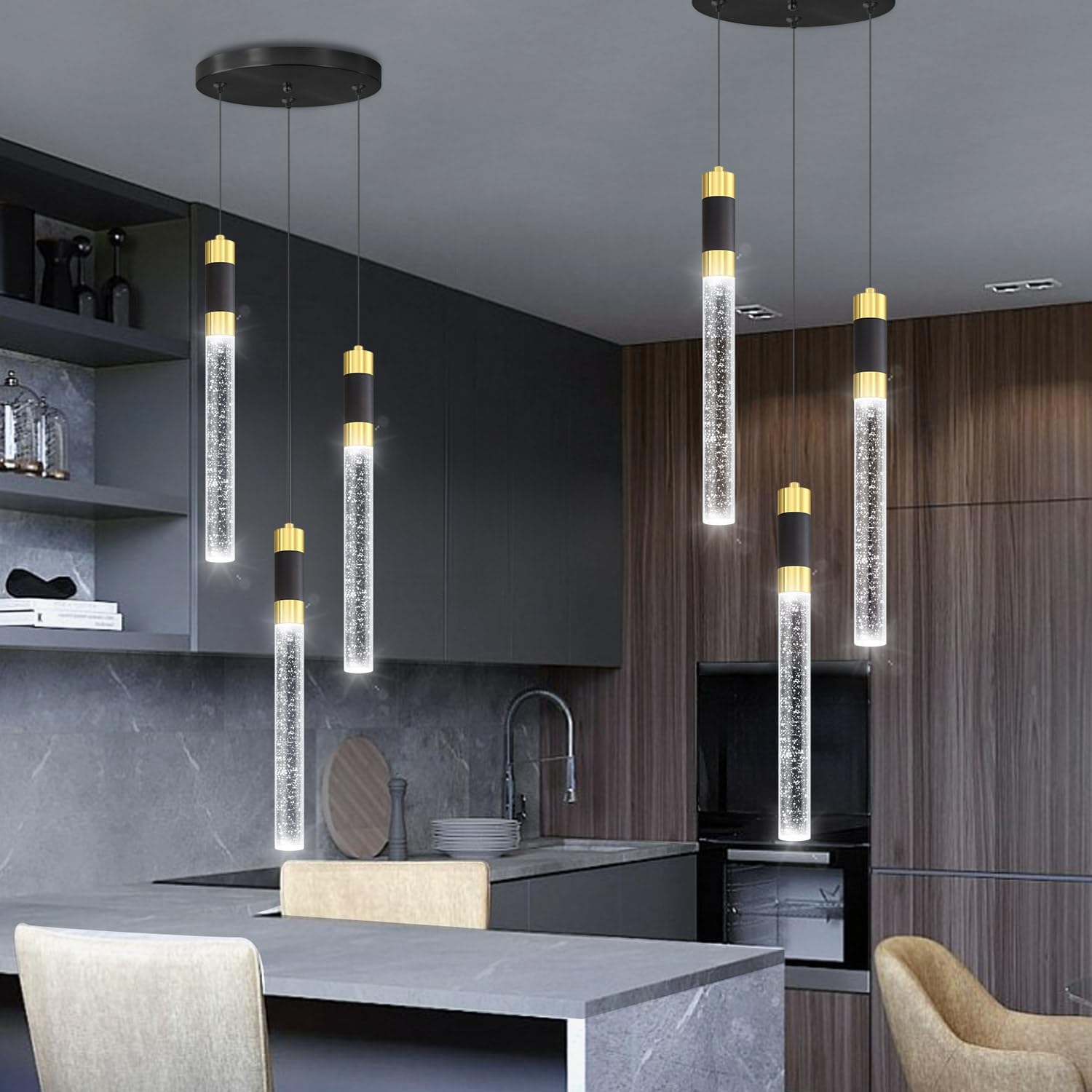 Modern Pendant Lighting 3-Lights LED Crystal Kitchen Island Pendant Light Dimmable with Remote Control 3000K-6000K for Dining Room Over Table Pendant Lights Fixtures