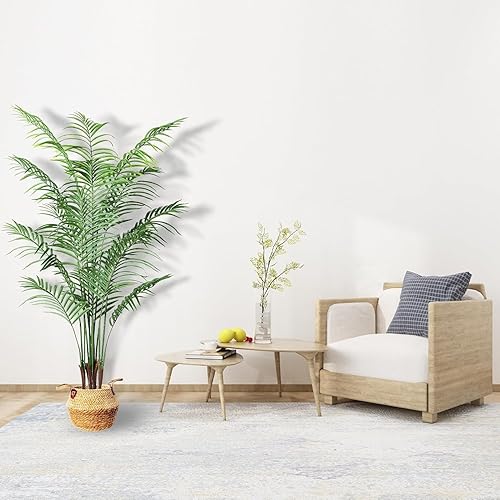 Miniatura 9 de Palmera artificial de areca de 5 pies, palmera falsa con 17 troncos, planta artificial premontada con musgo realista para el hogar y la oficina,