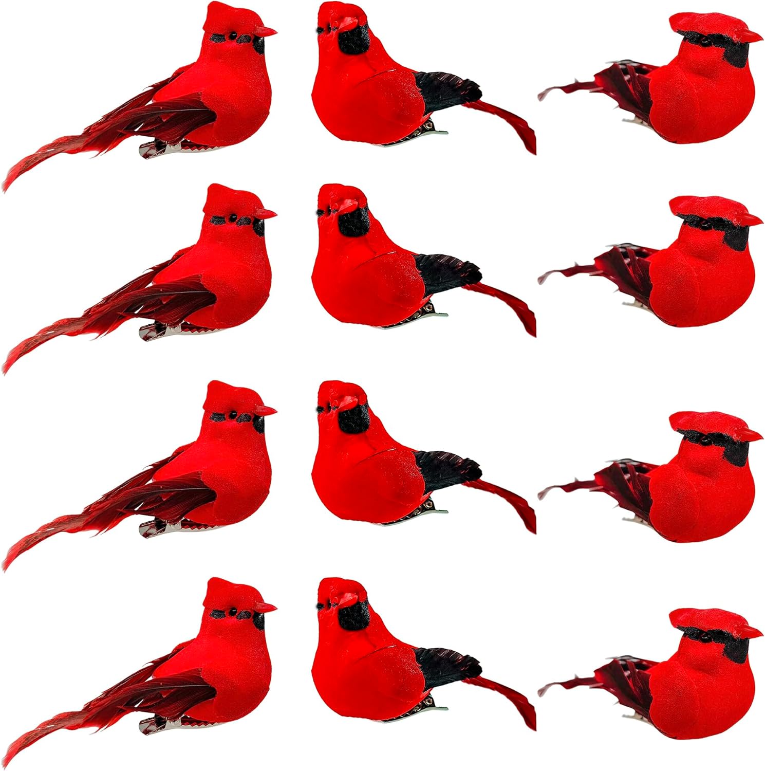 Berfutall-Cardinal Clip On Christmas Tree Ornament Decorations - Red Feathers Set of 12 Pieces Each is 2.8" Lon(C)… - Image 2