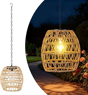 Larekook Solar Chandelier Outdoor,Natural Rattan Solar Lanterns Outdoor ...