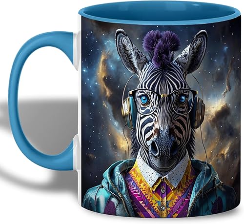 Miniatura 9 de Hipster Zebra Galaxy - Taza de café de animales futuristas, estética de ciberpunk de ciencia ficción, regalo moderno para amantes de la música, taza